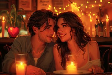 Attractive young woman and handsome man having romantic dinner. Celebrating Saint Valentine's Day.