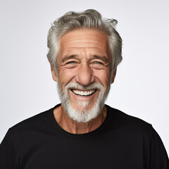 Obraz premium Studio portrait of a older man smiling with a modern haircut. Advertisement for dental, business, studio, etc.