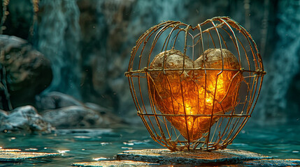 Gold heart in a golden cage.