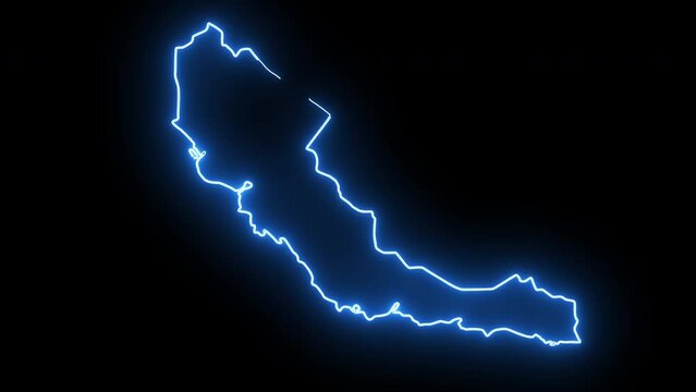 Animated map of Central Papua province in Indonesia with a glowing neon effect