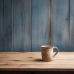 Fototapeta na wymiar Minimalist coffee cup on a rustic wooden table.