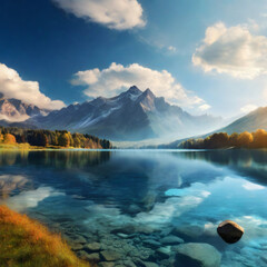 A Hidden Mountain Lake Surrounded by Rocky Cliffs and Snow-Dusted Pines, Its Surface Like Glass Beneath Soft Sunrise.