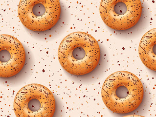 2D illustration of bagels in flat illustration style. Solid and pastel color.  