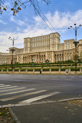 Naklejka premium Street side view of the Palace of the Parliament in central Bucharest