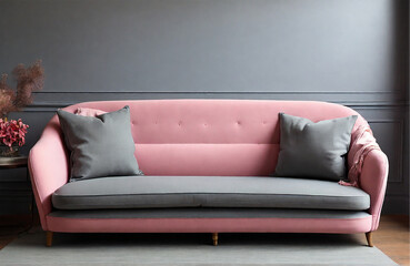 the sofa is gray and pink