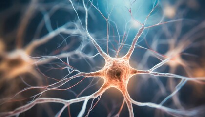 Neuron cells with electrical pulses. Neurons activity. Medical background