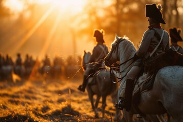 The Napoleonic Clash: French and Prussian Forces Engage in Historic Warfare with Gallant Cavalry - A Glimpse into the Epic Battle of Two Mighty Armies.	 - obrazy, fototapety, plakaty
