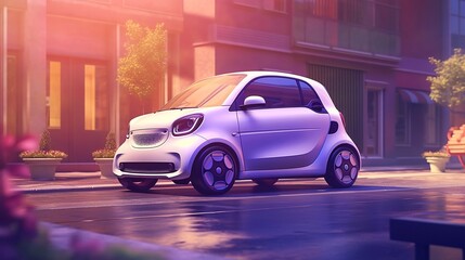 Fototapeta premium Small electric micro car. Due to the super compact size of the cars, Easily be parked in the big city. Modern eco-friendly urban transport. Tiny and funny modern eco transport