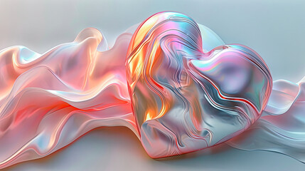 Obraz premium Glossy heart on pink silk.