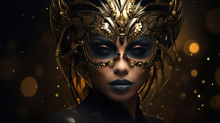 Decorative luxury gold mask on woman during carnival time as wallpaper background illustration