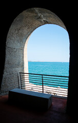 Window against sea horizon