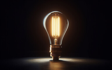 Modern light bulb in a dark room Light in the dark, black background
