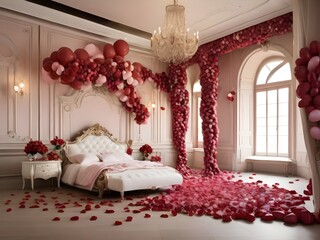 valentine bedroom decoration on the bed