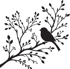 Silhouette of a branch with bird vector illustration 