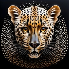 A portrait of a ferrofluid art-inspired leopard wall hanging concept. Wildlife wallpaper, backdrop wall art for home, office. Wildlife art 