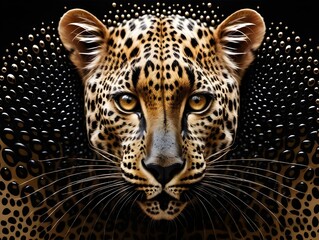 Obraz premium A portrait of a ferrofluid art-inspired leopard wall hanging concept. Wildlife wallpaper, backdrop wall art for home, office. Wildlife art 
