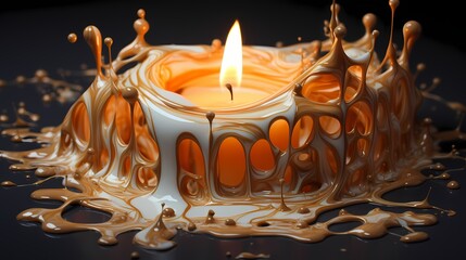A top-down view of a melting candle with wax flowing and solidifying in fascinating textures and formations