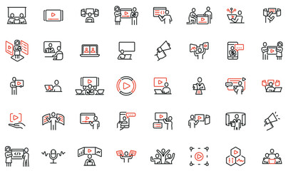 Vector Collection of Linear Icons Related to Video Content Editing, Online Streaming and Media Product. Mono Line Pictograms and Infographics Design Elements - pack 2
