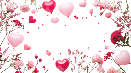 Set of different color balloons and flowers on transparent background. Banner design