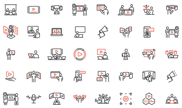 Vector Collection of Linear Icons Related to Video Content Editing, Online Streaming and Media Product. Mono Line Pictograms and Infographics Design Elements - pack 2