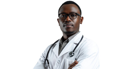 Fototapeta premium Happy afro man doctor portrait isolated on transparent