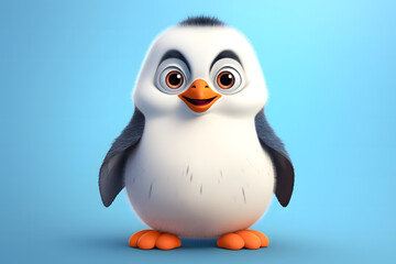 Obraz premium Cartoon penguin sitting on the snow, 3d render illustration, 