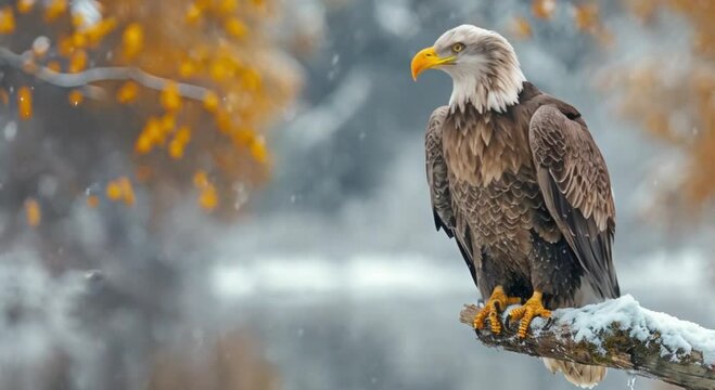 Eagle bird on tree branch in snow