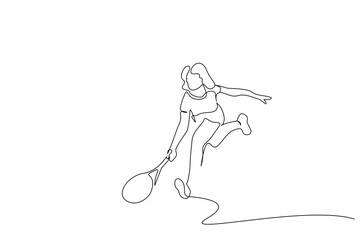 young girl playing tennis sport one line art design
