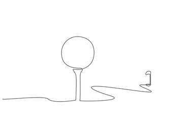 golf sport activity ball hole flag green field one line art design