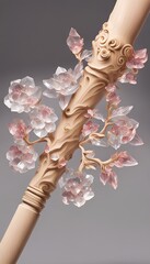 carved staff with crystal flowers