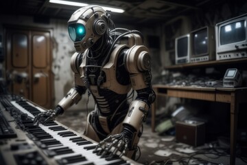 cyborg robot  in a abandoned room  created with generative AI software.