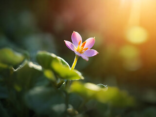 Obraz na płótnie Canvas a unique tiny flower blooms under the morning sunlight generative ai 