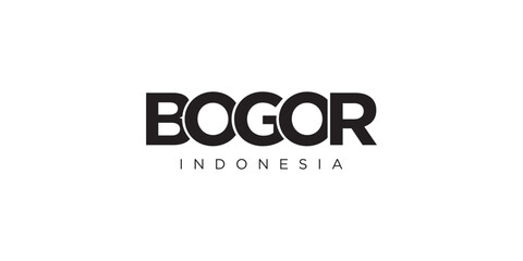 Bogor in the Indonesia emblem. The design features a geometric style, vector illustration with bold typography in a modern font. The graphic slogan lettering.