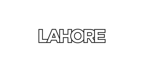 Lahore in the Pakistan emblem. The design features a geometric style, vector illustration with bold typography in a modern font. The graphic slogan lettering.