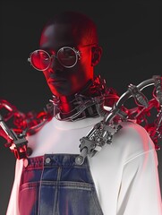 Man in Futuristic Robotic Exoskeleton Fashion