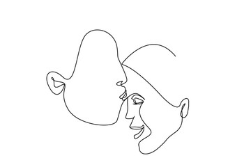 woman man young couple in love head kiss profile relationship affection happiness one line art minimal design