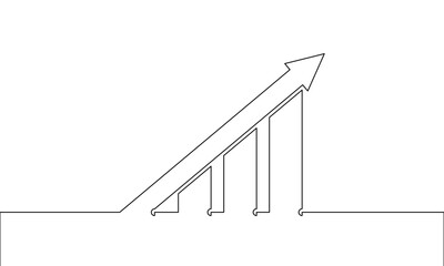 Continuous line drawing of arrow up. Single line art of increasing arrow. Illustration vector of graph icon. Busines growth one line. Bar chart