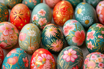 Fototapeta na wymiar Colorful Easter Eggs - Traditional Holiday Decoration
