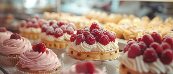 Close-up shot of modern French pastries in an upscale bakery