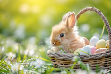 Easter bunny with a basket of eggs.