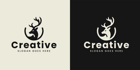 Creative Deer Logo Variations Displayed on Dual Backgrounds