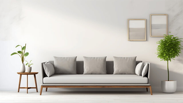 Interior of modern living room with white sofa 3d render illustration