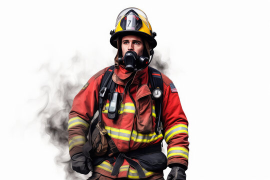 Firefighter man isolated white background