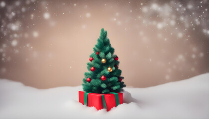 Fototapeta na wymiar Christmas banner, minimalism, pop art, copy space, Snow, Christmas Tree