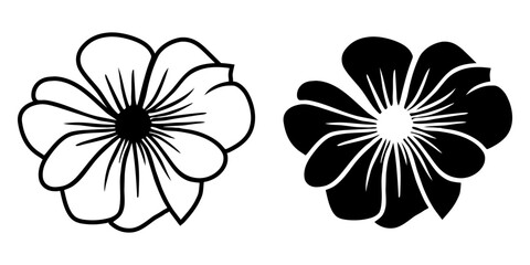 A set of two black silhouettes of flowers isolated on a white background