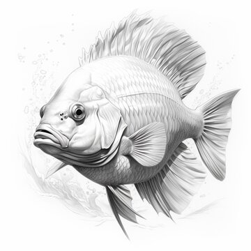 Pencil sketch nice white fish image Generative AI