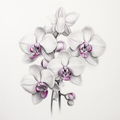 Pencil sketch nice white pink orchid flowers image Generative AI