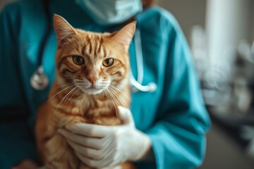 Cat in the arms of a veterinarian. AI generative