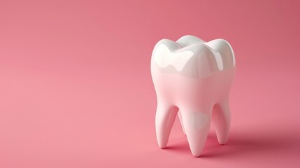 A delicate rendering of a tooth amidst a soft pink background. Detailed tooth structure for a feeling of clarity and oral health. Dental health.