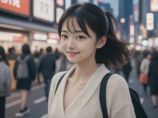 繁華街にいる女性